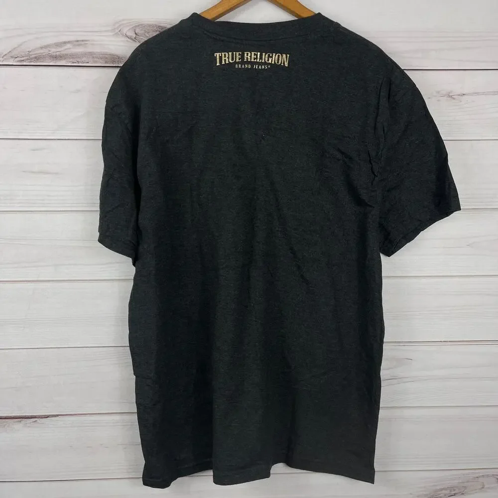 MENS TRUE RELIGION LOUNGEWEAR HORSESHOE‎ CHARCOAL V-NECK T-SHIRT SIZE XL